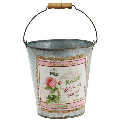 Floristik24 Decoratieve emmer met rozenmotief Ø16,5cm H17,5cm