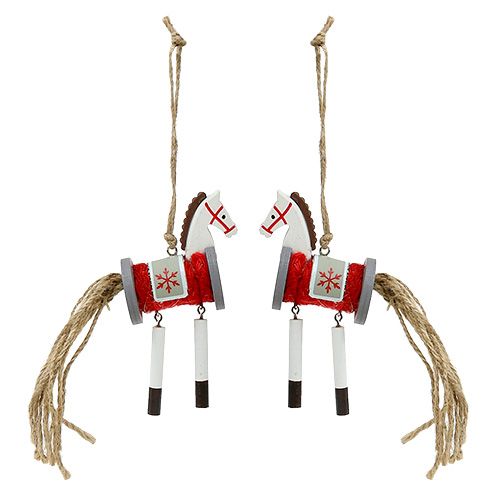 Floristik24 Decoratieve hanger paard rood-wit 20cm 6st