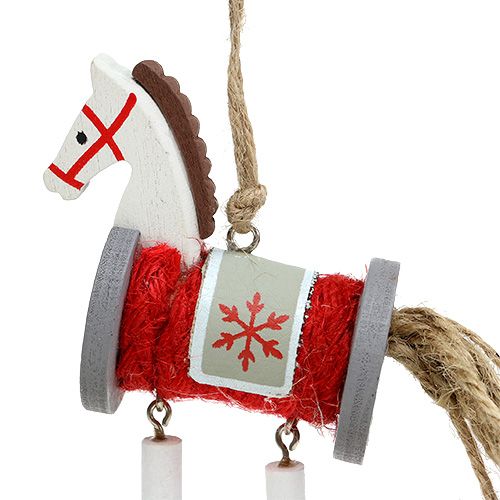 Artikel Decoratieve hanger paard rood-wit 20cm 6st