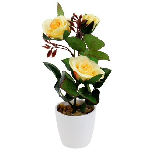 Floristik24 Decoratieve roos in een gele pot 23cm