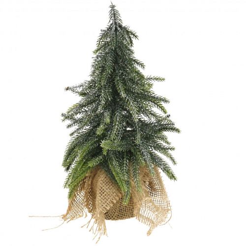 Floristik24 Deco kerstboom mini jute zakje glitter, groen 26cm