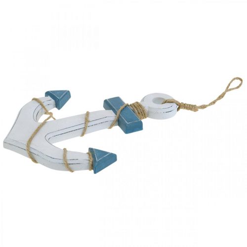 Decoratief anker hout wit, blauw Houten anker om op te hangen 23cm