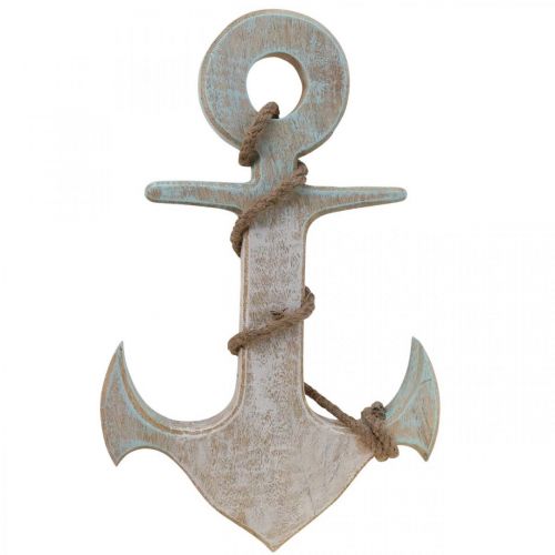 Artikel Anker Deco Hout Maritiem Deco Wit Blauw 42cmx25cmx3.5cm
