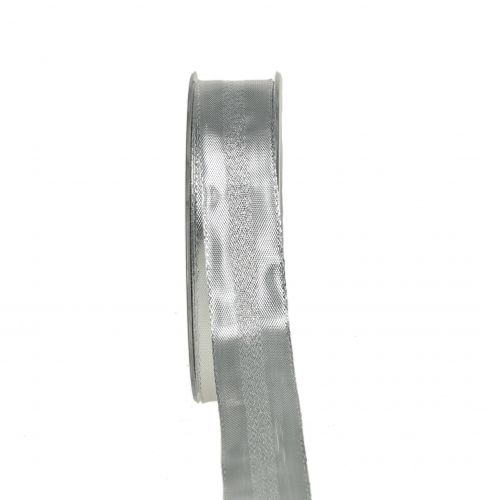 Decoratief lint zilver met strepen 25mm 20m