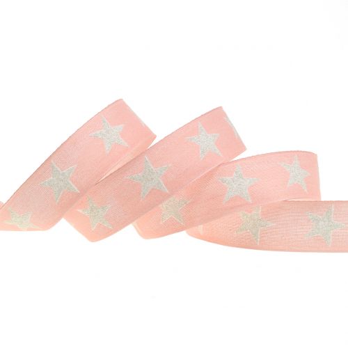 Floristik24 Decoratief lint met mica ster roze 25 mm 20 m
