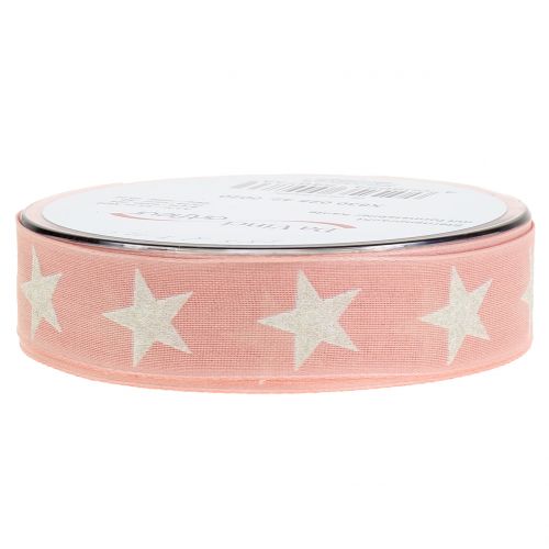 Floristik24 Decoratief lint met mica ster roze 25 mm 20 m