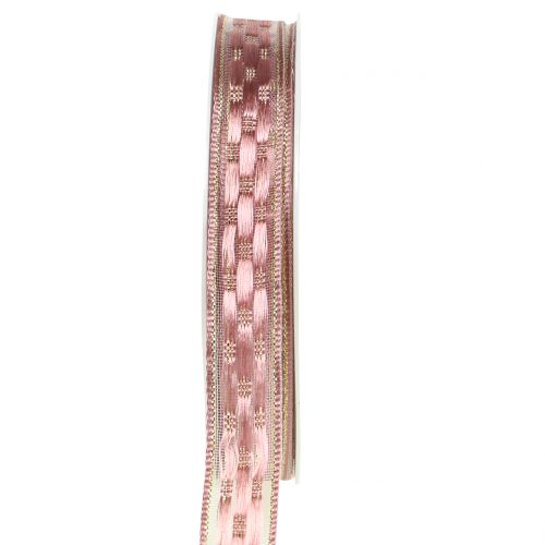 Floristik24 Decoratief lint roze met goud 15mm 25m