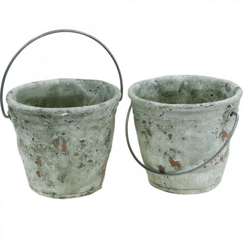 Floristik24 Decoratieve emmer, keramiek voor opplant, tuindecoratie, plantenemmer antieke optiek Ø13,5cm H12cm 2st