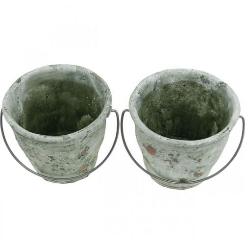 Floristik24 Decoratieve emmer, keramiek voor opplant, tuindecoratie, plantenemmer antieke optiek Ø13,5cm H12cm 2st