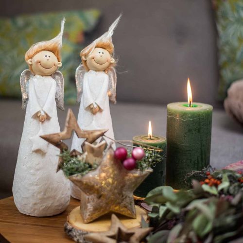 Floristik24 Decoratief engelenfiguur kerst met ster wit 10 × 8 × 28.5cm