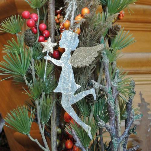 Floristik24 Decoratieve engel met toverstaf om op te hangen metaal goud, zilver 15.5cm × 9.5cm 3st