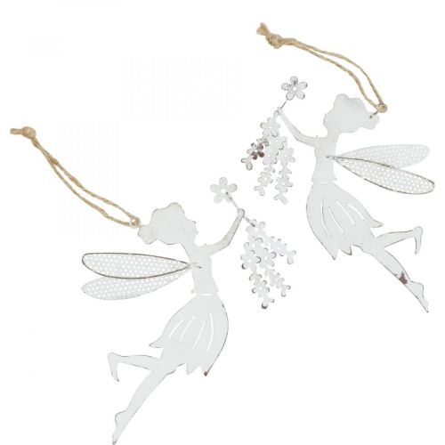 Artikel Decoratieve sprookjesraamdecoratie lente metaal wit elfje 15×10cm 2 st