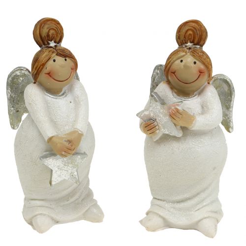 Floristik24 Decoratieve figuur engel met ster wit, zilver 10cm 2st