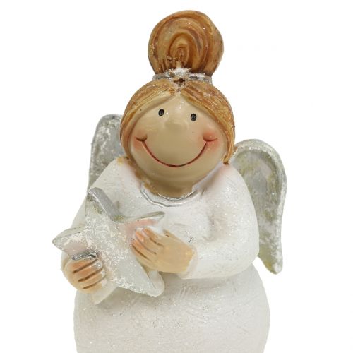 Floristik24 Decoratieve figuur engel met ster wit, zilver 10cm 2st