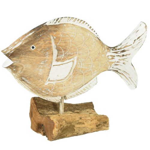 Decoratieve houten visstandaard op wortel maritieme decoratie 27cm