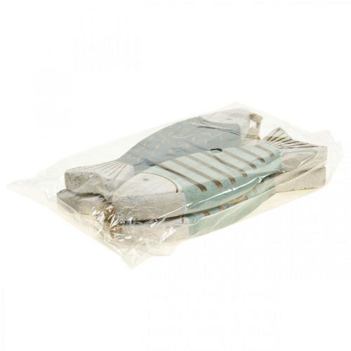 Artikel Deco vis maritiem hangdecoratie houten vis blauw L16cm 4st