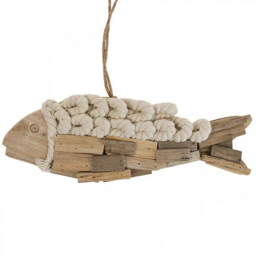 Decoratieve vis gemaakt van drijfhout houten vis natuur maritieme decoratie 31cm