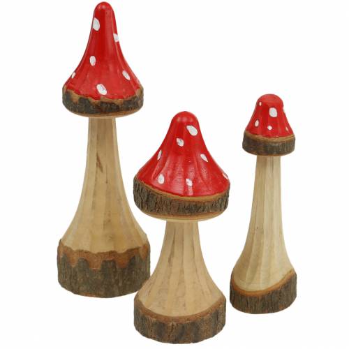 Floristik24 Decoratieve paddestoelen van hout rood, naturel 13,5 cm - 19 cm 3st