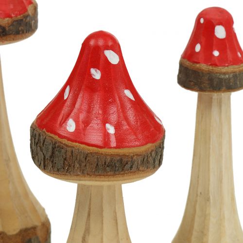 Floristik24 Decoratieve paddestoelen van hout rood, naturel 13,5 cm - 19 cm 3st