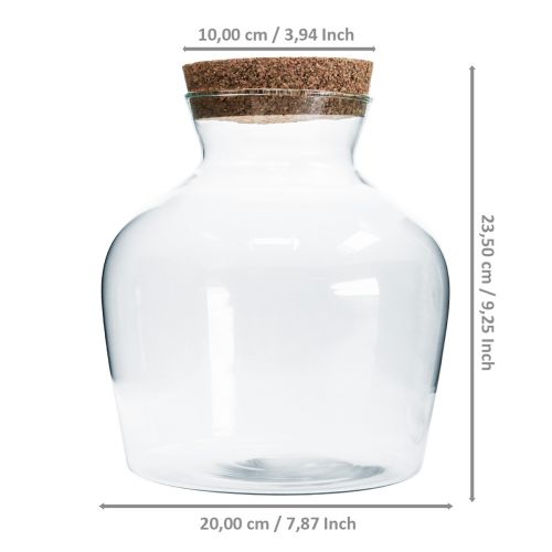 Floristik24 Decoratief glas met kurk Siervaas helder bolvormig Ø20cm H21cm