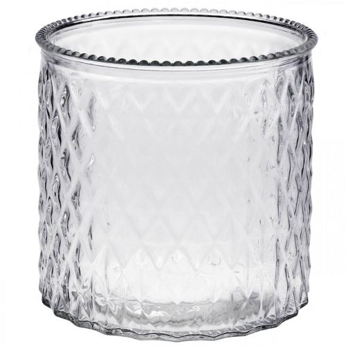 Floristik24 Decoratief glas, lantaarn met ruitpatroon, glazen schaal Ø15cm H15cm