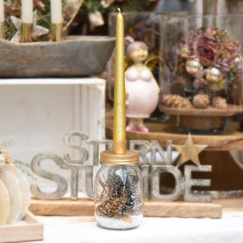 Floristik24 Decoratief glas met kaarshouder gouden metalen deksel Ø8.5cm H16cm 2st