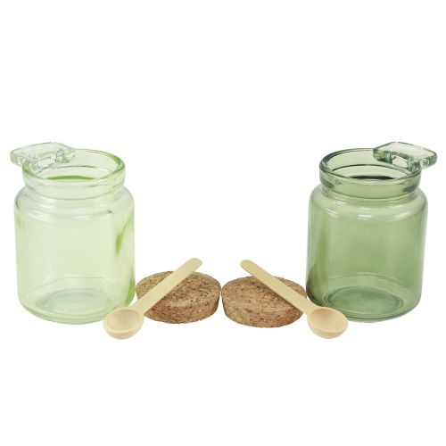 Floristik24 Decoratief glas met kurkdeksel en lepel groen Ø7cm H10cm 2st