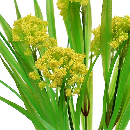 Floristik24 Decoratiegras met bloemen geel, groen H32ccm