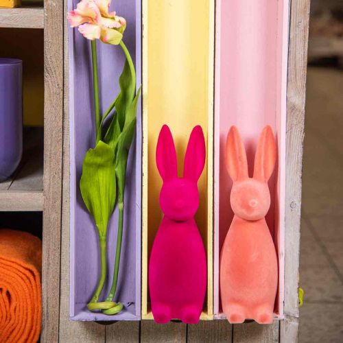 Floristik24 Decoratieve Paashaas Decoratieve Paashaas – 2e keus – Gevlokt Roze H29,5cm 2 st.
