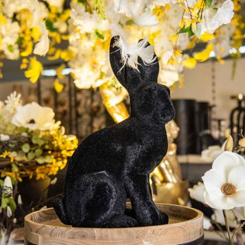 Floristik24 Grote Paashaas Decoratie Zwart Gevlokt Keramiek H42.5cm