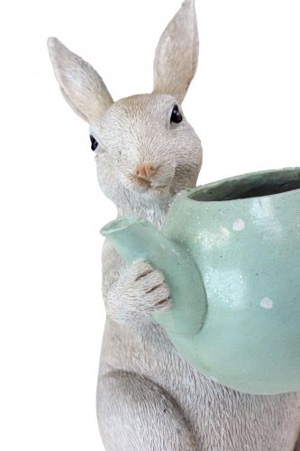 Floristik24 Decoratief konijn met theepot decoratief figuur tafeldecoratie Pasen H22,5cm