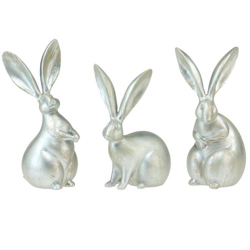 Floristik24 Decoratieve konijntjes zilveren decoratieve figuren Pasen 17,5x20,5cm 3st