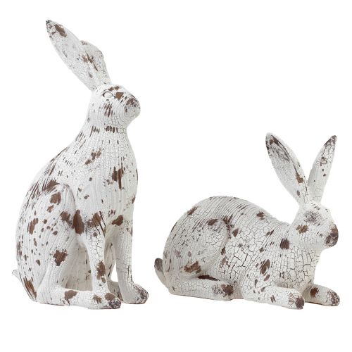 Decoratieve konijntjes wit vintage houtlook Pasen H14,5/24,5cm 2st