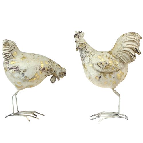 Floristik24 Decoratieve kippen witgoud haan kip vintage L13cm 2 stuks