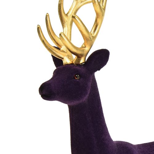 Floristik24 Decoratief hert rendier paars goud geflockt figuur H37cm