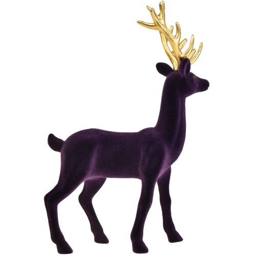 Floristik24 Decoratief hert rendier paars goud geflockt figuur H37cm