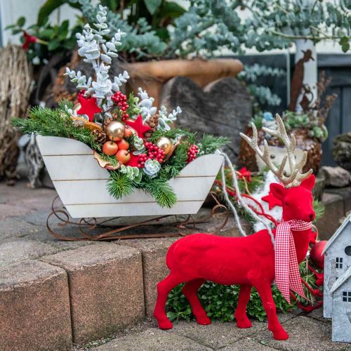 Floristik24 Decoratief hert decoratief figuur decoratief rendier gevlokt rood H28cm