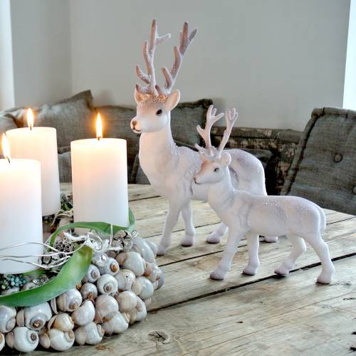 Artikel Decoratief Rendier Wit met Glitter – Winter Kerstdecoratie 20cm 3st