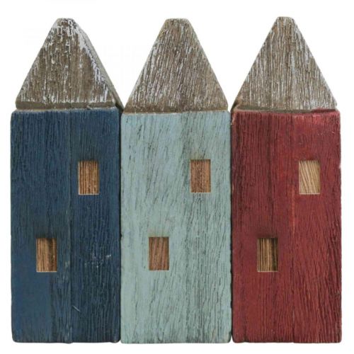 Floristik24 Deco Houten Huizen Shabby Chic Maritiem Deco H14cm 3st