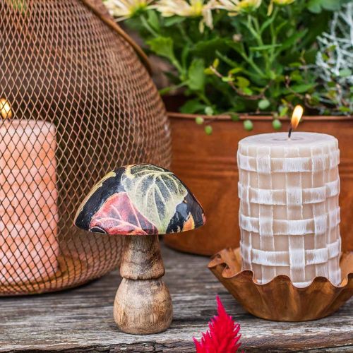 Floristik24 Deco houten paddenstoel herfstbladeren tafeldecoratie zwart, veelkleurig Ø10cm H15cm