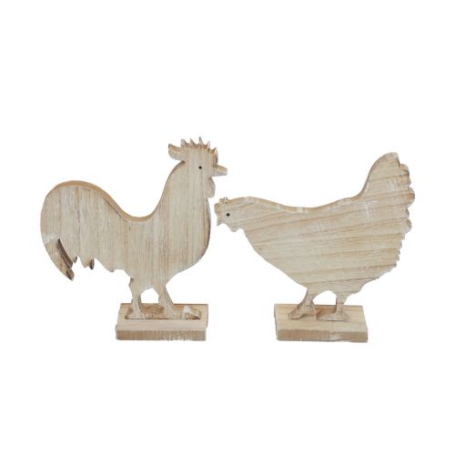 Floristik24 Decoratieve kip paasdecoratie houten tafeldecoratie 14,5 cm set van 2