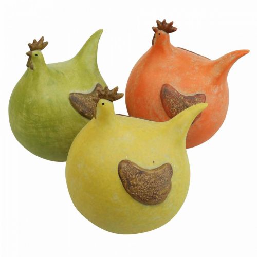 Floristik24 Deco Kip Kleurrijke Paasdecoraties Groen/Geel/Oranje 13cm 3st