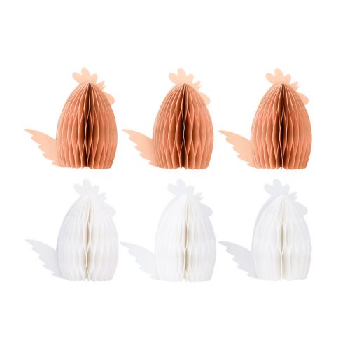 Artikel Decoratief kippenhaan honingraatpapier wit oranje 7,5×4,5×8cm 6 st