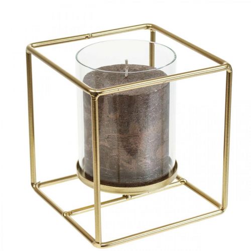Artikel Decoratieve kandelaar goudkleurig metaal lantaarn glas 12×12×13cm
