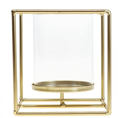 Artikel Decoratieve kandelaar goudkleurig metaal lantaarn glas 12×12×13cm