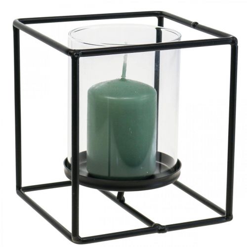 Floristik24 Decoratieve kandelaar zwart metaal lantaarn glas 12×12×13cm