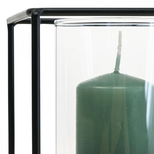 Decoratieve kandelaar zwart metaal lantaarn glas 12×12×13cm
