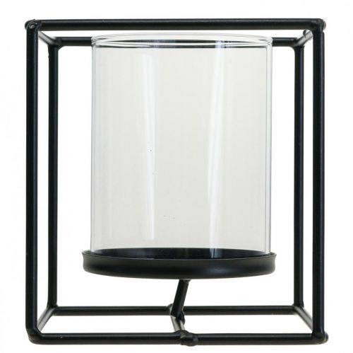 Floristik24 Decoratieve kandelaar zwart metalen lantaarn glas 12×12×13cm