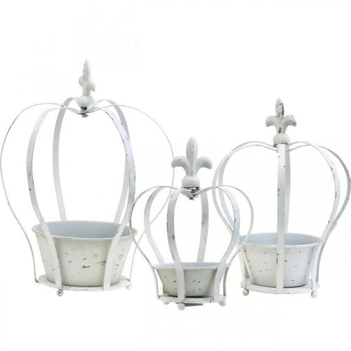 Floristik24 Decoratieve kroon wit shabby chic metalen tuindecoratie set van 3
