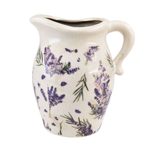 Floristik24 Decoratieve kan steengoed lavendel paars crème tafeldecoratie H21cm